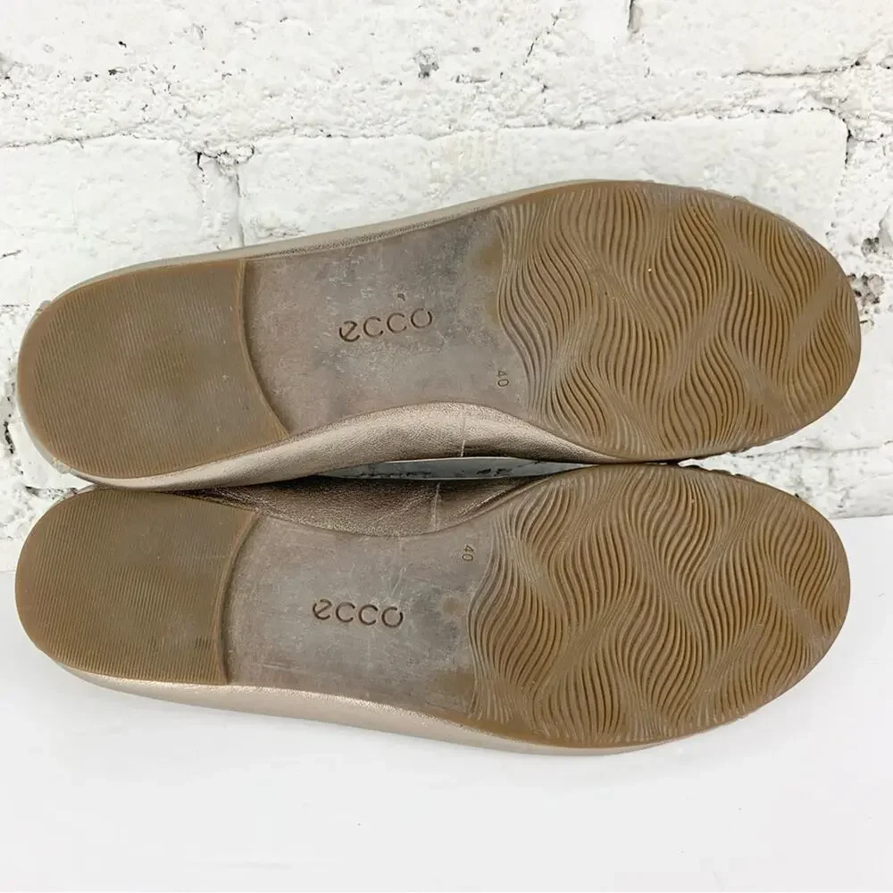 Ecco Metallic Silver Gold Leather Floral Ballet Slip On Flats 40